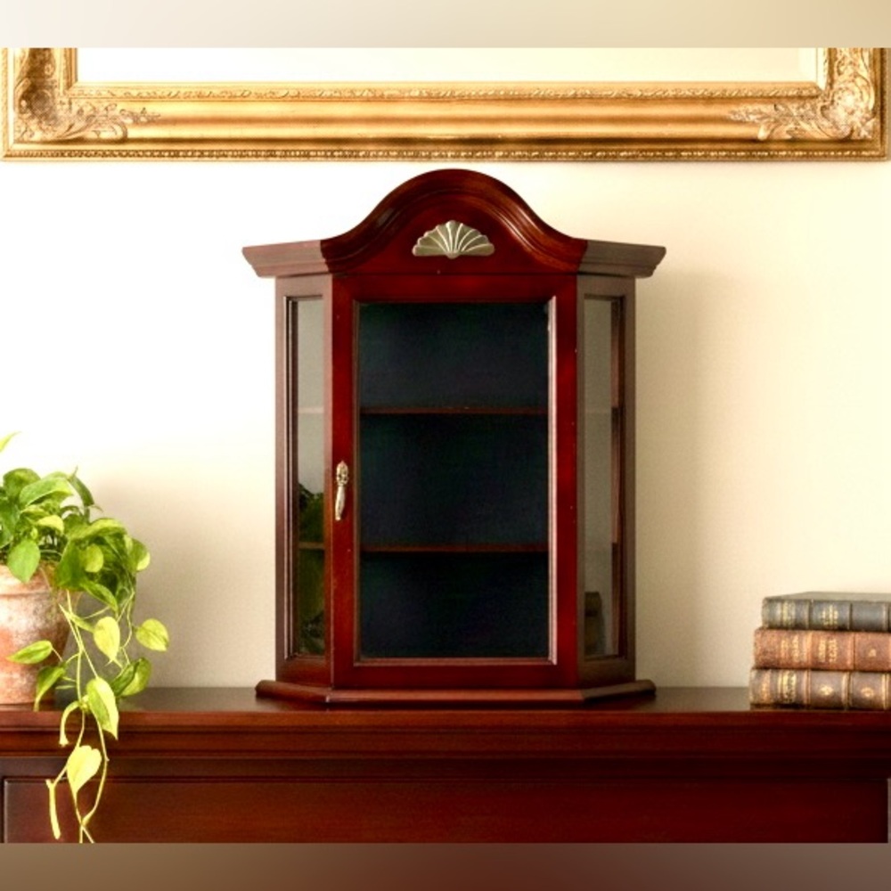 vintage-style wooden curio cabinet
